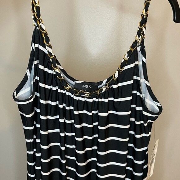 MSK Black/White/Red Striped Chained Neckline Jersey Shift Dress Size Large NWT - Picture 8 of 9